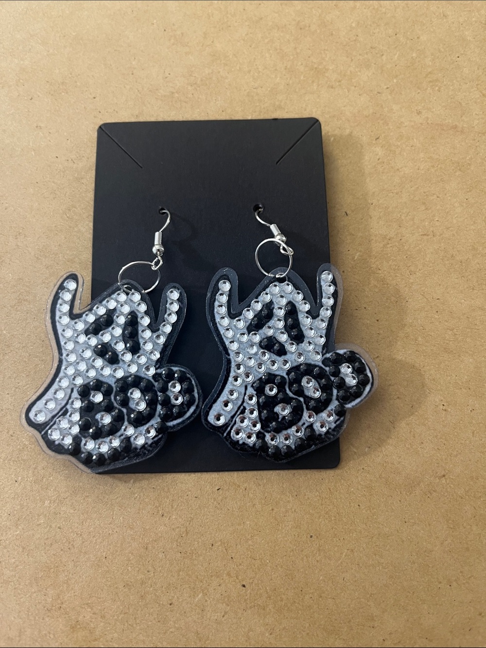 Embellished 'BOO' Ghost Earrings in Black & Silver